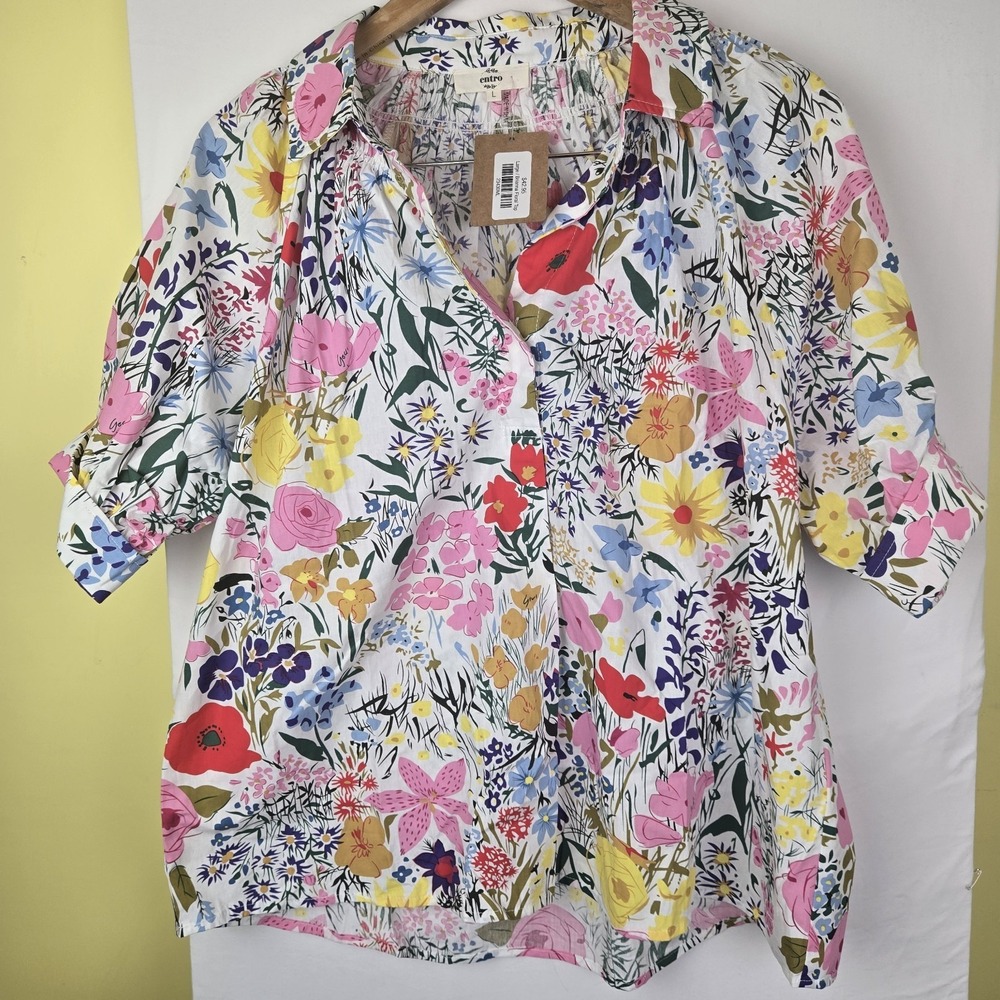 ENTRO Women's Sz Large Floral Blouse Pullover Multicolor Boho - Picture 1 of 8